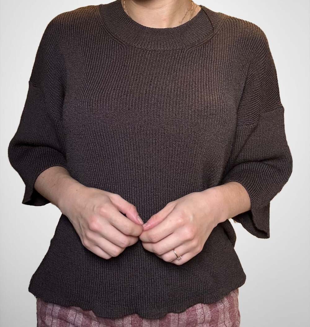 Massimo Dutti Brown Knit Mid Sleeve Sweater